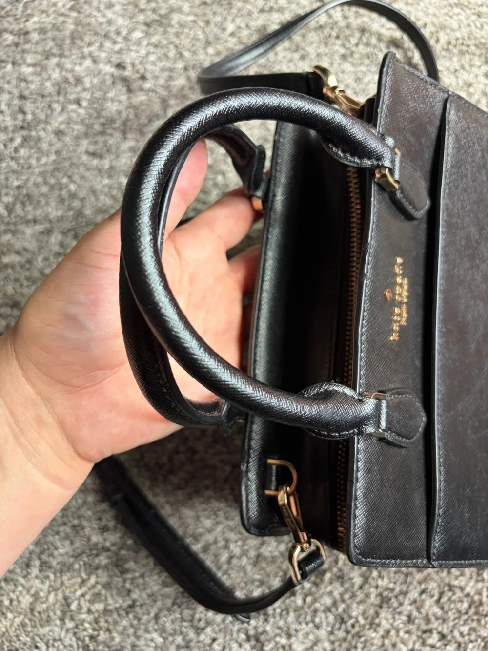 kate spade Black Saffiano Leather Mini Satchel with Gold Logo